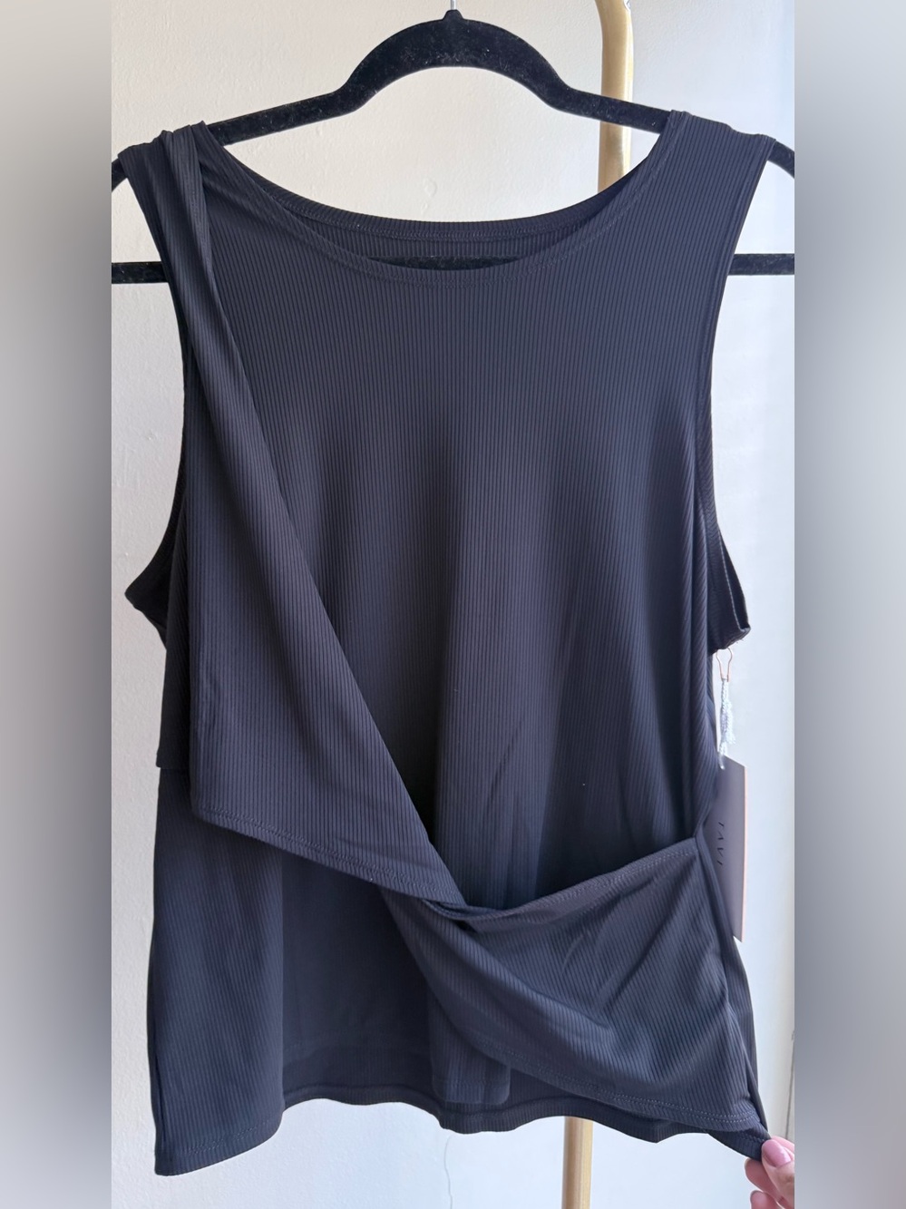 TAVI Black Ribbed Twist-Front Tank